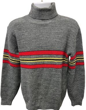 🧶 Robert Bruce Vintage USA Gray Knit Sweater Stripe Crewneck M